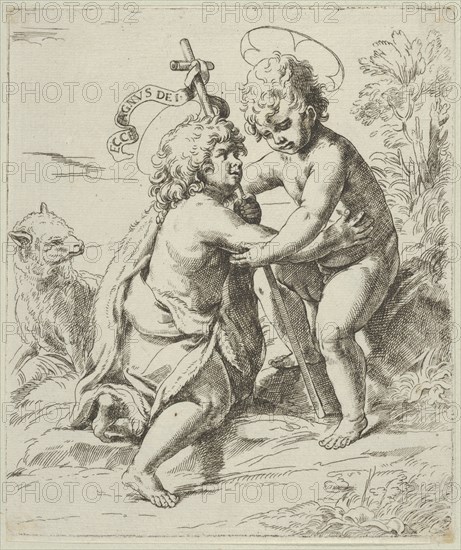 The young Saint John the Baptist kneeling before the young Christ who embraces him, ca. 1600-1640. Creator: Anon.