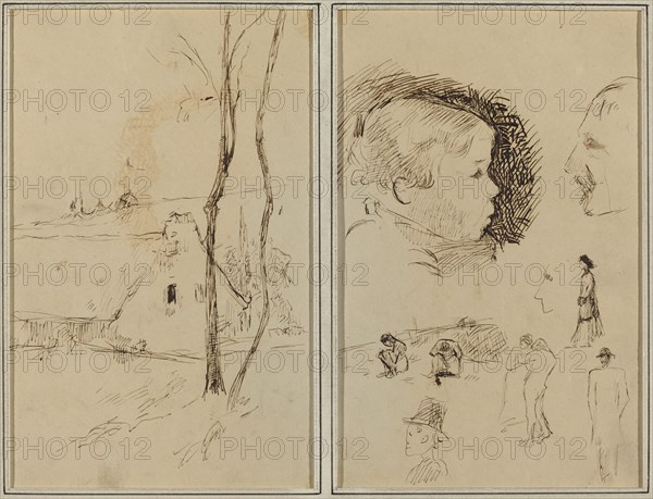 Landscape with a Cottage; Profile of Boy, Profile of Man, Two Women..., [verso], 1884-1888. Creator: Paul Gauguin.