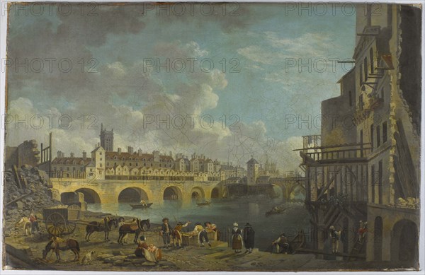 View of Quai de Gesvres during demolition of houses at the Pont au Change , c1788.