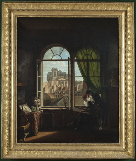 Artist's interior, with view of the facade of the Church of Saint-Eustache, c1815.