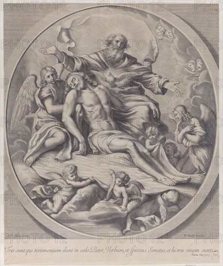 The Holy Trinity, with the dead Christ at center surrounded by angels, God the Father, and the Holy Spirit, 1650-90.