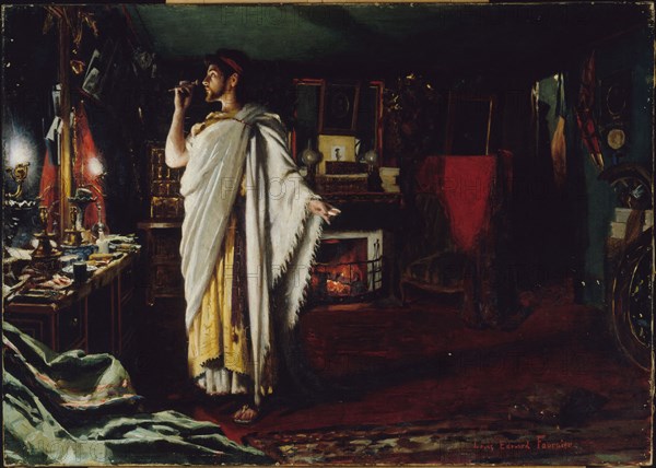 Mounet-Sully putting on makeup in her dressing room before a performance of "Oedipus the King", 1893.
