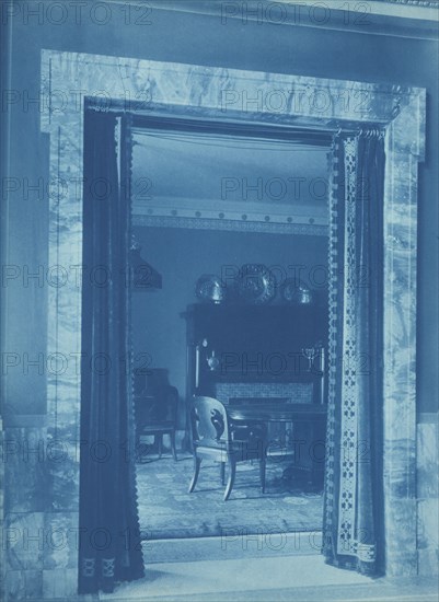 Willard Hotel - view through a curtained doorway to a lounge, between 1901and 1910.