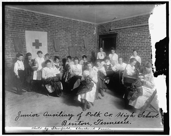 Red Cross: Junior Auxiliary of Polk Co. High School, Benton, Tennessee, between 1910 and 1920.