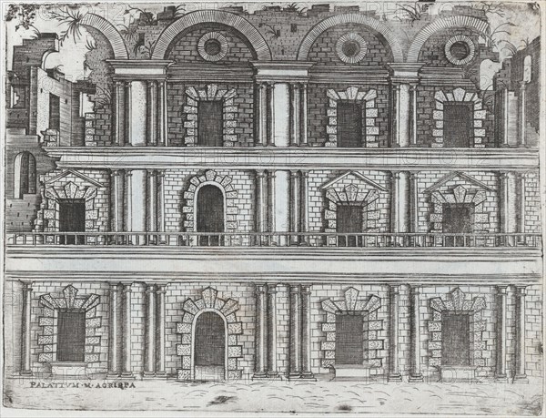 Arcus Vespasiani, from a Series of Prints depicting (reconstructed) Buildings from Roman Antiquity, Plate ca. 1530-1550.