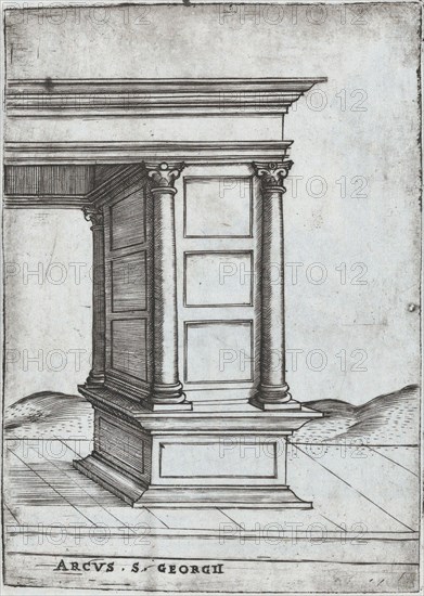 Arcus in Provincia, from a Series of Prints depicting (reconstructed) Build..., Plate ca. 1530-1550. Creator: Master GA.