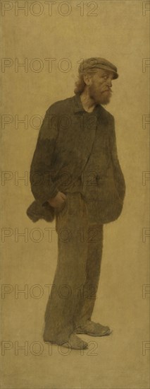 La Bouchée de pain : homme de trois-quarts coiffé d'une casquette, mains dans les poches, c.1904.