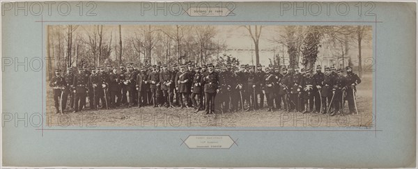 Panorama: group portrait of soldiers from Commander Poisson's 100th Battalion, 1870.