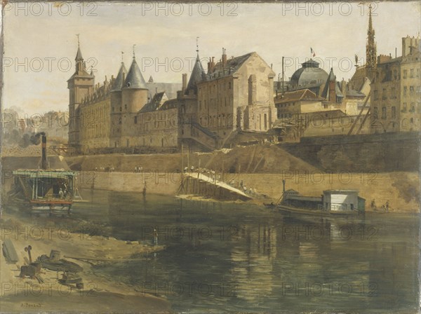 La Conciergerie pendant les travaux de reconstruction du Palais de Justice, between 1857 and 1868.