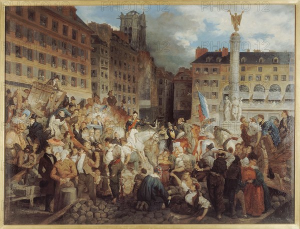 Le ducd'Orléans, se rendant à l'hôtel de ville, traverse la place du Châtelet, le 31 juillet 1830, c1830.