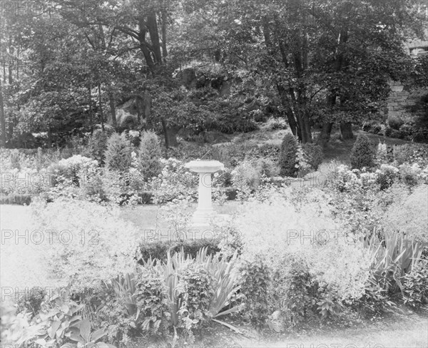 Sundial in garden, Thomas Estate(?), Beverly Farms, Massachusetts, between 1920 and 1940.