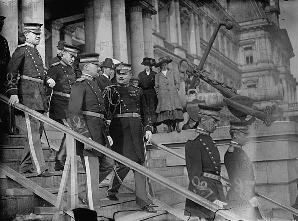 New Year's Reception At White House - Army officers; Two In Center: General Edwards And Col. Sidney A. Cloman, 1910.