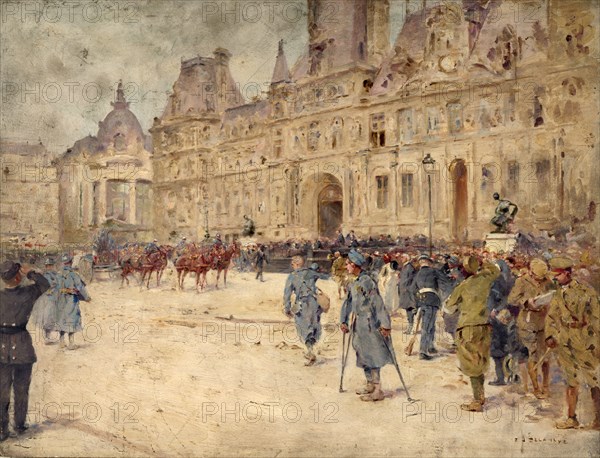 The disabled attend the funeral of General Gallieni, on Place de l'Hotel-de-Ville (June 1, 1916).