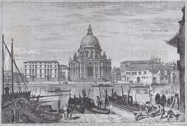 The church of Santa Maria della Salute seen across the water with gondolas in the foreground, 1741.
