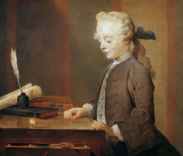 Portrait of Auguste Gabriel Godefroy (A Child with a Teetotum), 1741. Creator: Chardin, Jean-Baptiste Siméon (1699-1779).