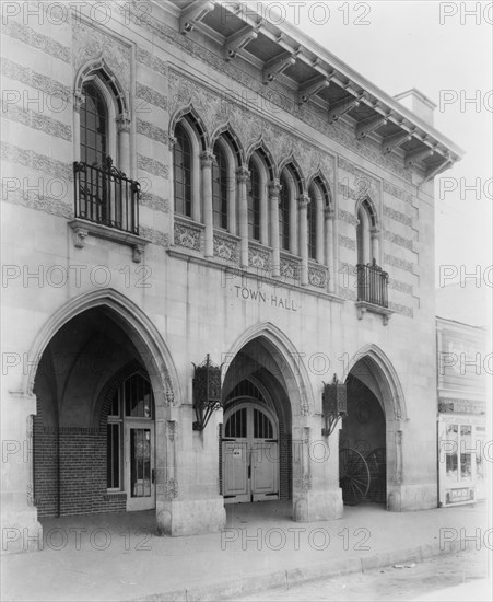 Facade of the Town Hall, Littleton, Colorado which was designed by the architect Jacques Benois Benedict, between 1920 and 1923.