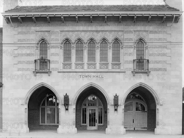 Facade of the Town Hall, Littleton, Colorado which was designed by the architect Jacques Benois Benedict, between 1920 and 1923.