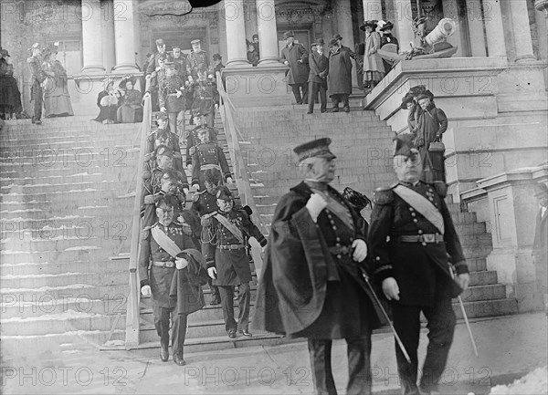 New Year's Reception At White House - General Miles, Left, And Gen. Wood, Right Front..., 1910. Creator: Harris & Ewing.