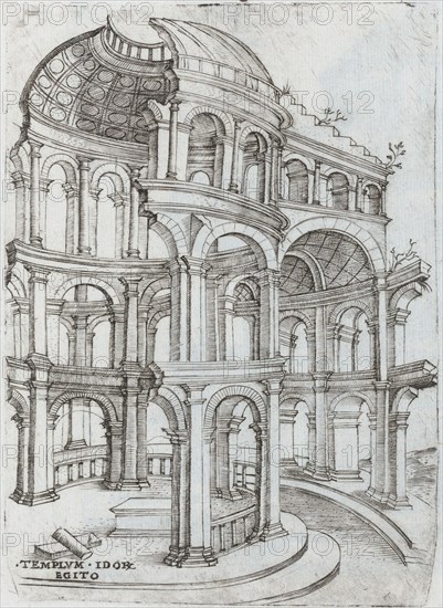 Templum Isaiae Prophetae, from a Series of Prints depicting (reconstructed)..., Plate ca. 1530-1550. Creator: Master GA.