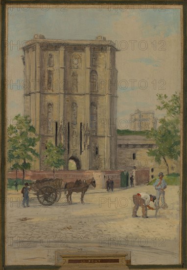 Sketch for the town hall of Vincennes: the chapel, keep, obelisk, the manoeuvring area..., 1898. Creator: Maurice Chabas.