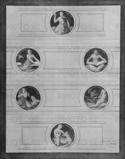 Esquisse pour la salle des mariages de la mairie de Saint-Maur-des-Fossés : Vertus civiques, 1883.