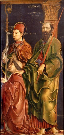 Saints Maurelius and Paul with Cardinal Bartolomeo Roverella, c. 1480-1485. Creator: Tura, Cosimo (before 1431-1495).