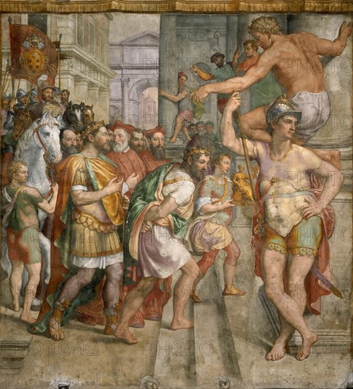 The Donation of Pepin the Short to Pope Stephen II, c. 1565. Creator: Siciolante da Sermoneta, Girolamo (1521-c. 1580).