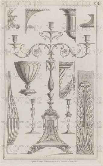 Candelabra, Vessels and Ornament, nos. 358-369 ("Designs for Various Ornaments," pl. 54), March 20, 1792.