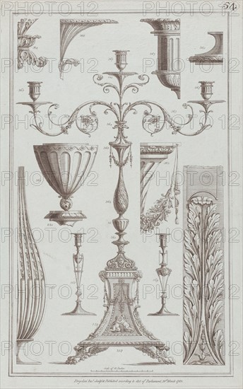 Candelabra, Vessels and Ornament, nos. 358-369 ("Designs for Various Ornaments," pl. 54), March 20, 1785.