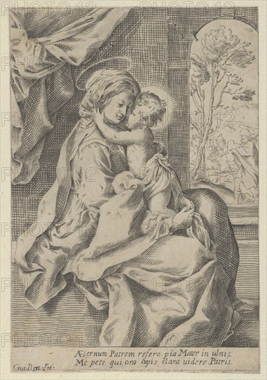 The Virgin seated with the Christ Child on her lap embracing her, St Joseph seen ..., ca. 1600-1640. Creator: Anon.