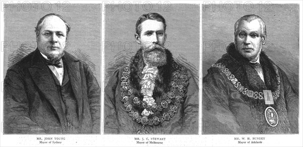 'Our Colonial Empire - Three Australian Mayors', 1886. Creator: Unknown.