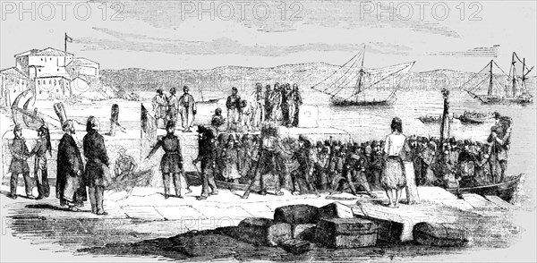 'Landing of the Chasseurs de Vincennes at Gallipoli', 1854 Creator: Unknown.