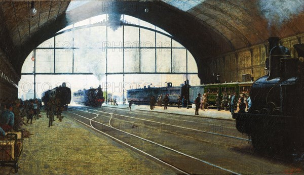 La stazione centrale di Milano nel 1889 (Milan central station in 1889), 1889. Creator: Morbelli, Angelo (1853-1919).