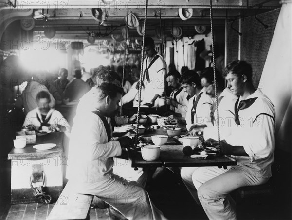 U.S.S. Olympia - crew's mess, 1899. Creator: Frances Benjamin Johnston.