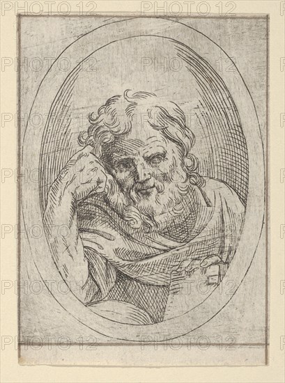 An apostle resting his head on his right hand and holding a book, in an oval frame, 1600-1640. Creator: Anon.