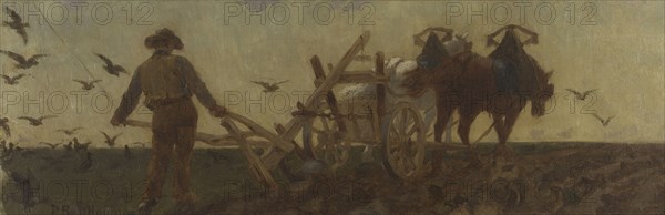 History of wheat: ploughing, sowing, harrowing: Sketch for the drawing room at the school..., 1879. Creator: Paul Albert Baudouin.