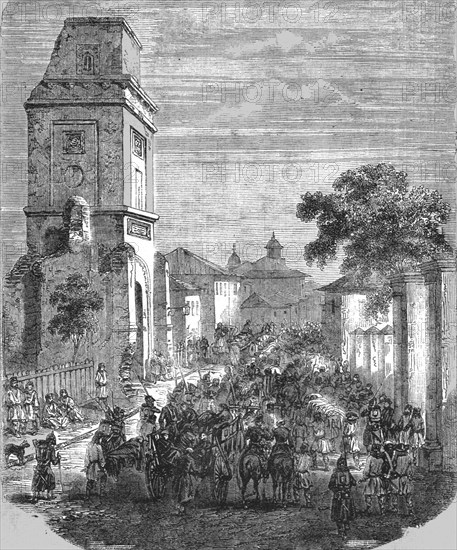 'Carrying the Wounded Russians to St George's, Bucharest', 1854. Creator: Unknown.