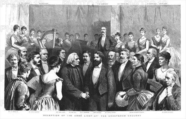 'Reception of the Abbe Liszt at the Grosvenor Gallery', 1886. Creator: Unknown.