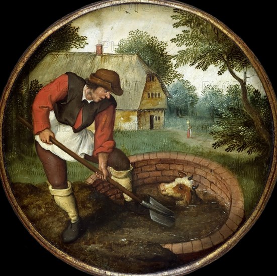 It is too Late to Fill in the Well After the Calf has Drowned , End of 16th cen. Creator: Brueghel, Pieter, the Younger (1564-1638).