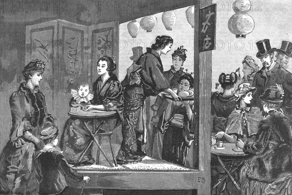 'Afternoon Tea at the Japanese Village, Knightsbridge', 1886. Creator: Unknown.