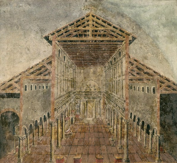 Constantine's Old St. Peter's Basilica as it looked in the 4th century, 1616. Creator: Ricci (Il Novara), Giovanni Battista (1537-1627).