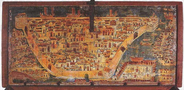 Panoramic view of Manila. Philippine chest, Second Quarter of the 17th cen. Creator: Anonymous.