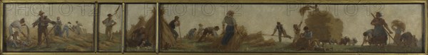 History of wheat: Harvesters sharpening their scythes. Sketch for the drawing room in the..., 1879. Creator: Paul Albert Baudouin.