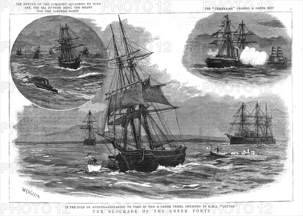 'In the Gulf of Athens - The Blockade of the Greek Ports', 1886. Creator: William Lionel Wyllie.
