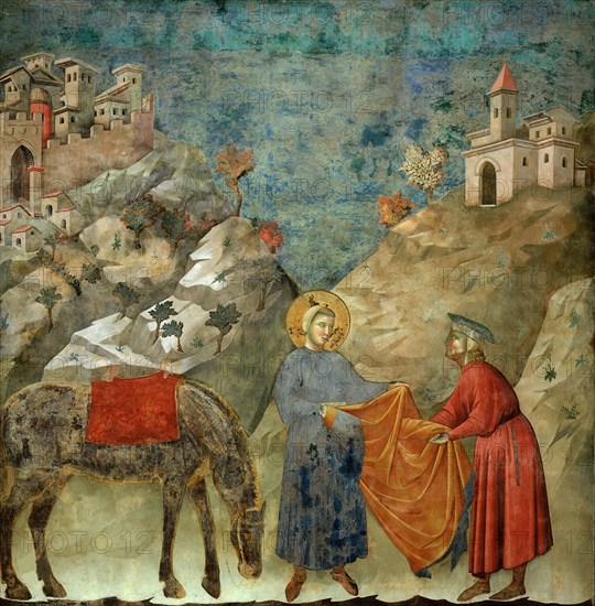 Saint Francis Giving his Mantle to a Poor Man (from Legend of Saint Francis), 1295-1300. Creator: Giotto di Bondone (1266-1377).