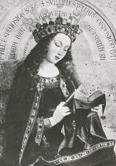 Reproduction of painting showing Virgin Mary. Creator: Frances Benjamin Johnston.