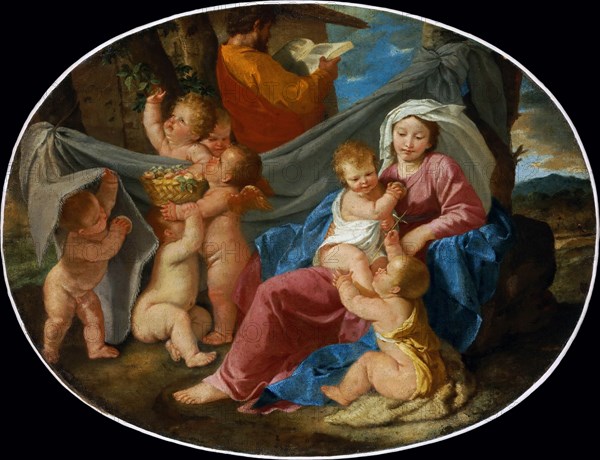 Rest on the Flight into Egypt with the Infant Saint John the Baptist and Angels, ca 1627. Creator: Poussin, Nicolas (1594-1665).