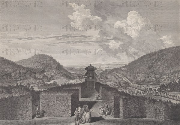 Ier Vue du Parc de Neu-Waldeck prise du Pavillon Chinois vers l'Orient, from Views of the ..., 1782. Creators: Jakob Matthias Schmutzer, Carl Conti, Clemens Kohl, Franz Karl Zoller.