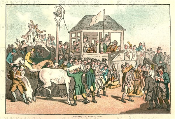'The Humours of Horse Racing, Weighing and Rubbing Down', c1816 (1886). Creator: Unknown.