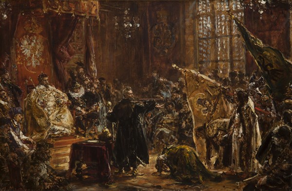 Presentation of Czar Vasili Shuisky by the hetman Stanislaw Zolkiewski at the Warsaw Sejm..., 1892. Creator: Matejko, Jan Alojzy (1838-1893).